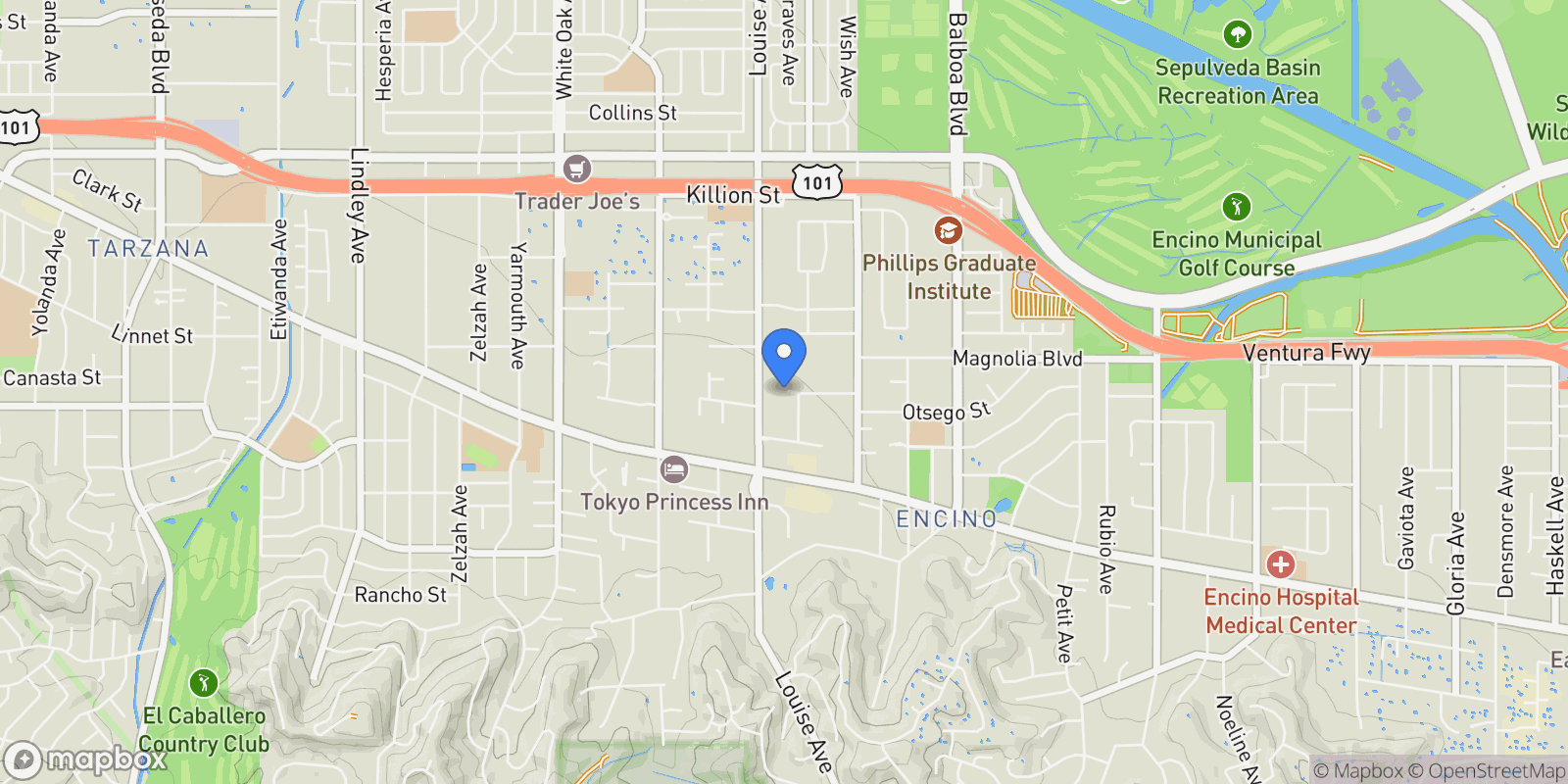 Map showing 17228 Otsego Street, Los Angeles, California, United States.