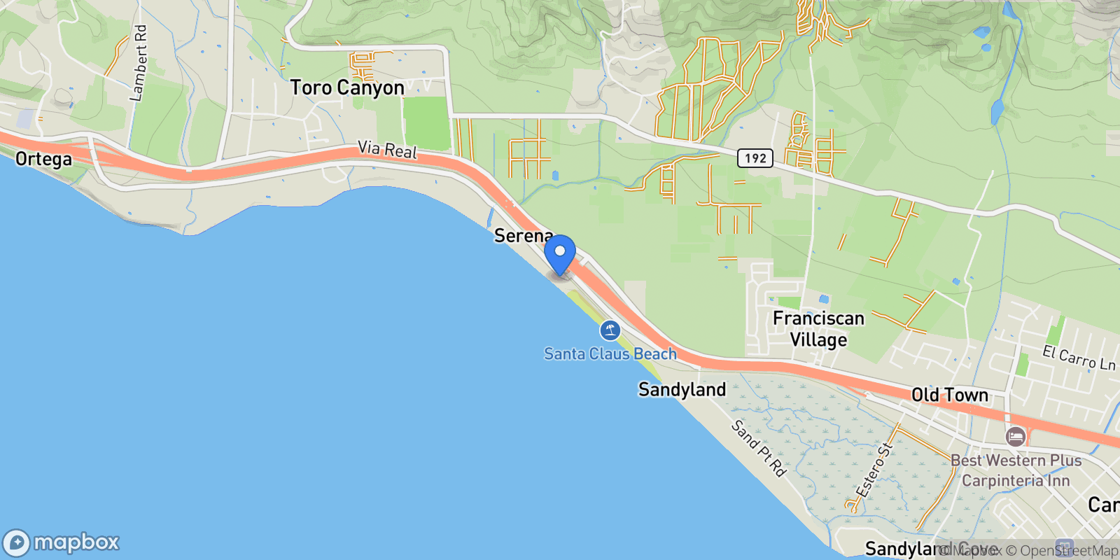 Map showing 3595 Padaro Lane, Carpinteria, California, United States.