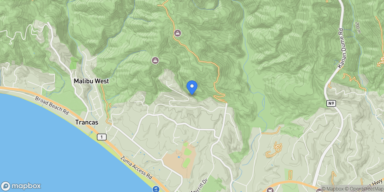 Map showing 5416 Horizon Drive, Malibu, California, United States.