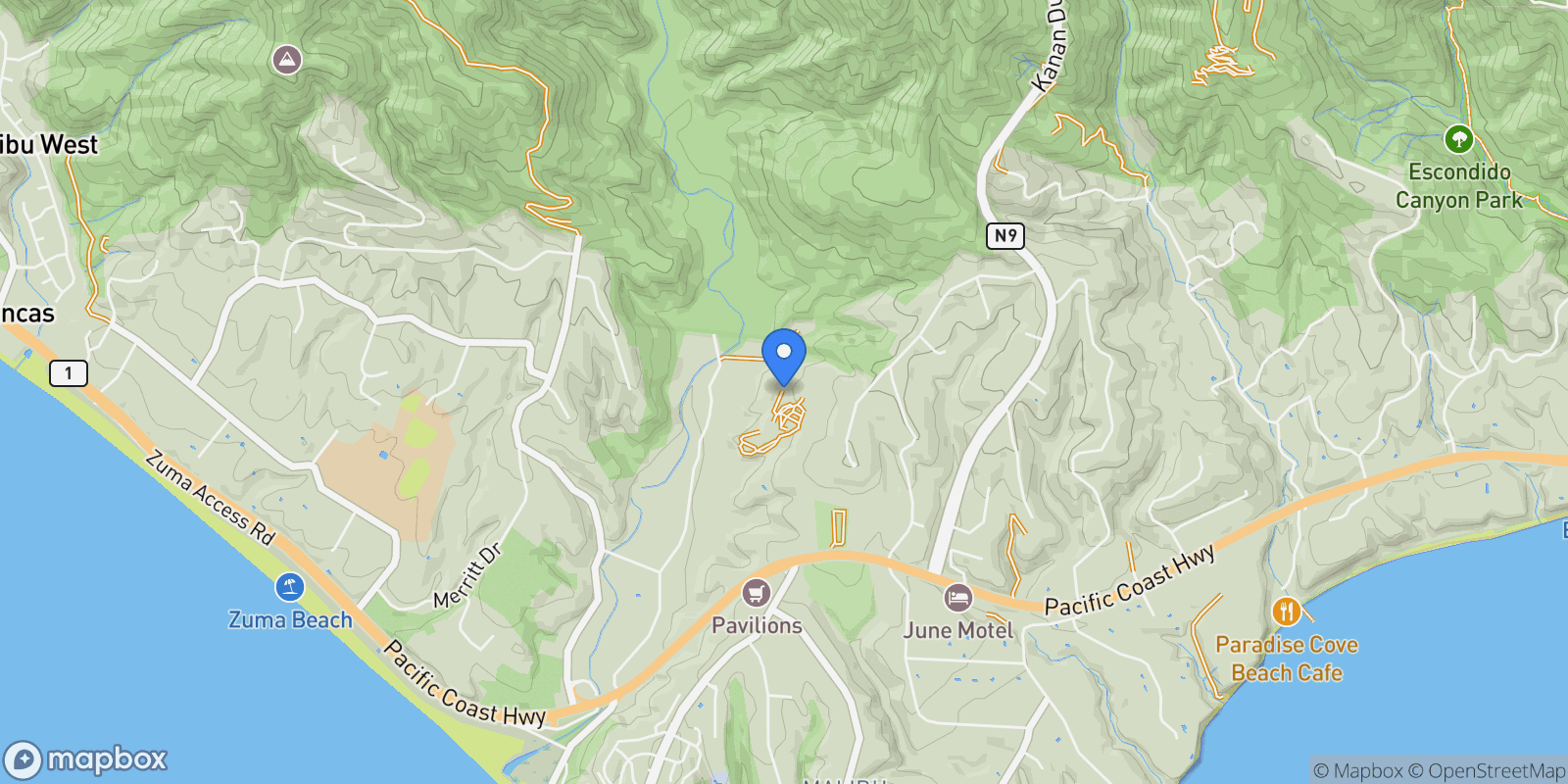 Map showing 5900 Bonsall Drive, Malibu, California, United States.