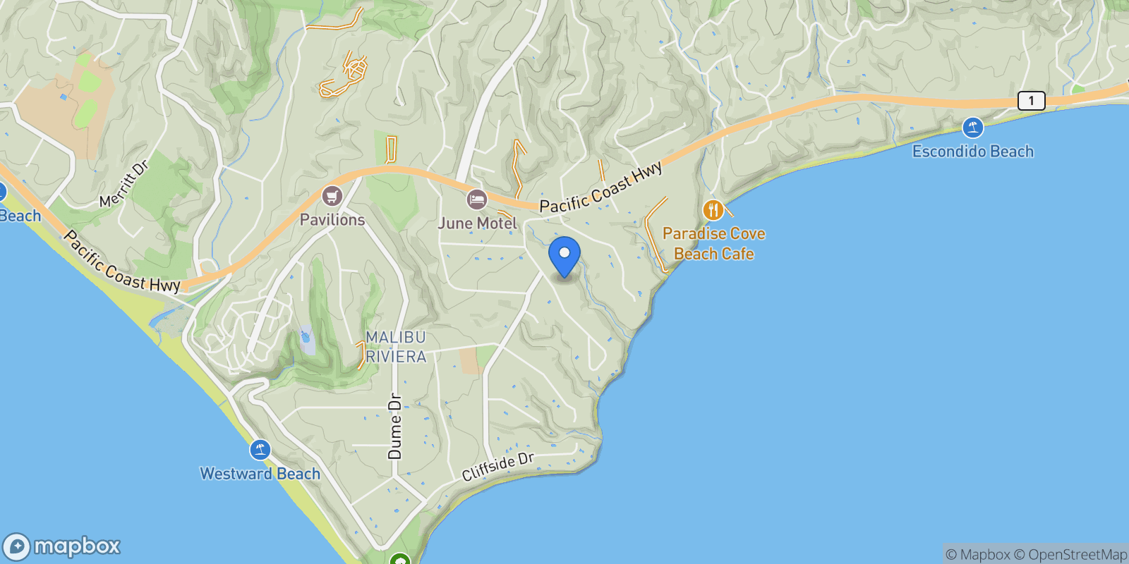 Map showing 6738 Wildlife Road, Malibu, California, United States.