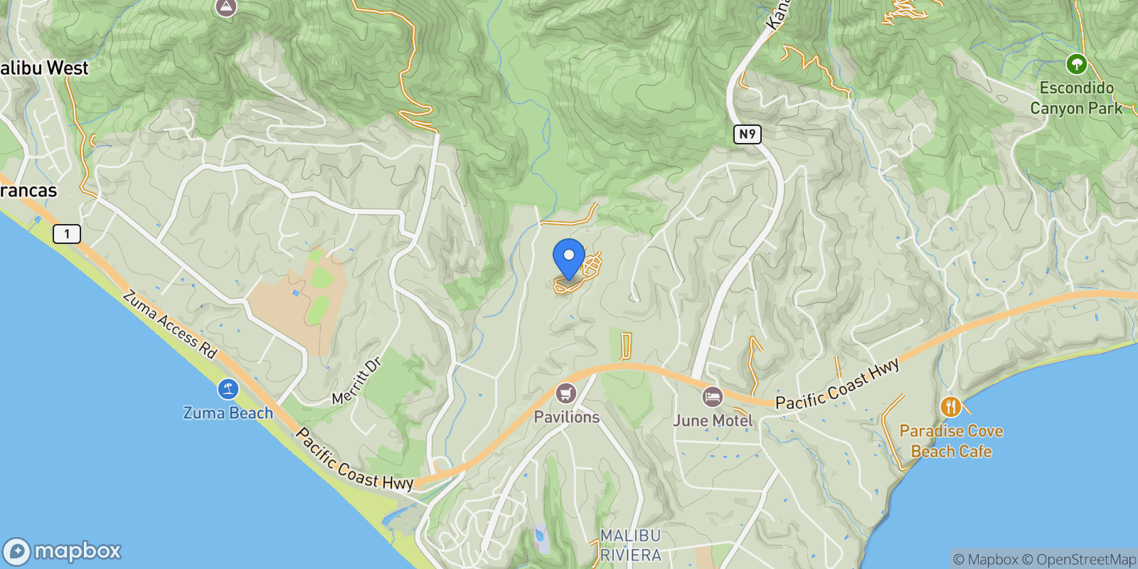 Map showing 5924 Bonsall Drive, Malibu, California, United States.
