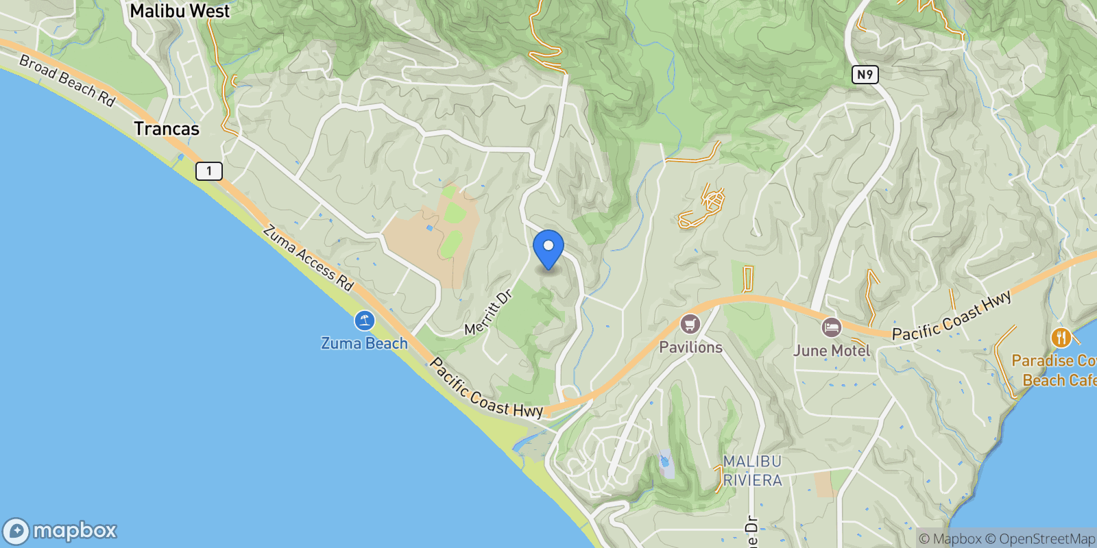 Map showing 6110 Merritt Drive, Malibu, California, United States.