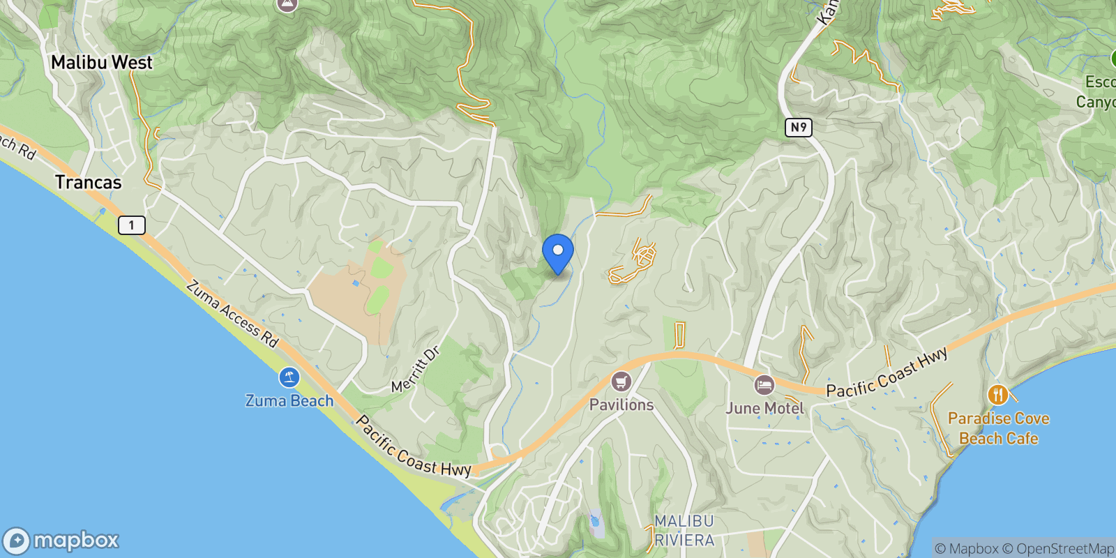 Map showing 5949 Bonsall Drive, Malibu, California, United States.