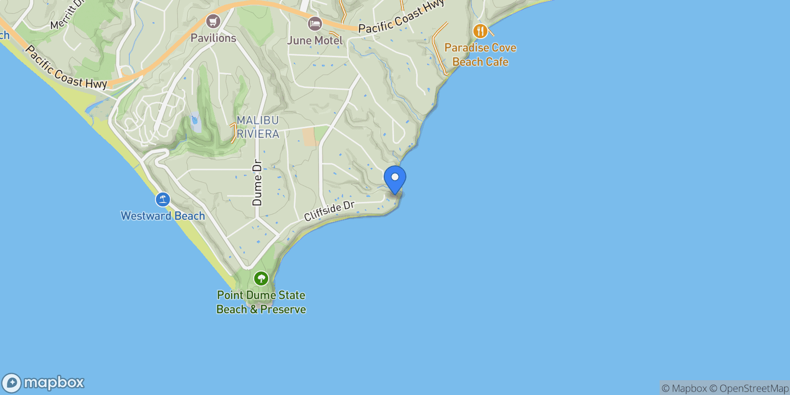 Map showing 28820 Cliffside Drive, Malibu, California, United States.
