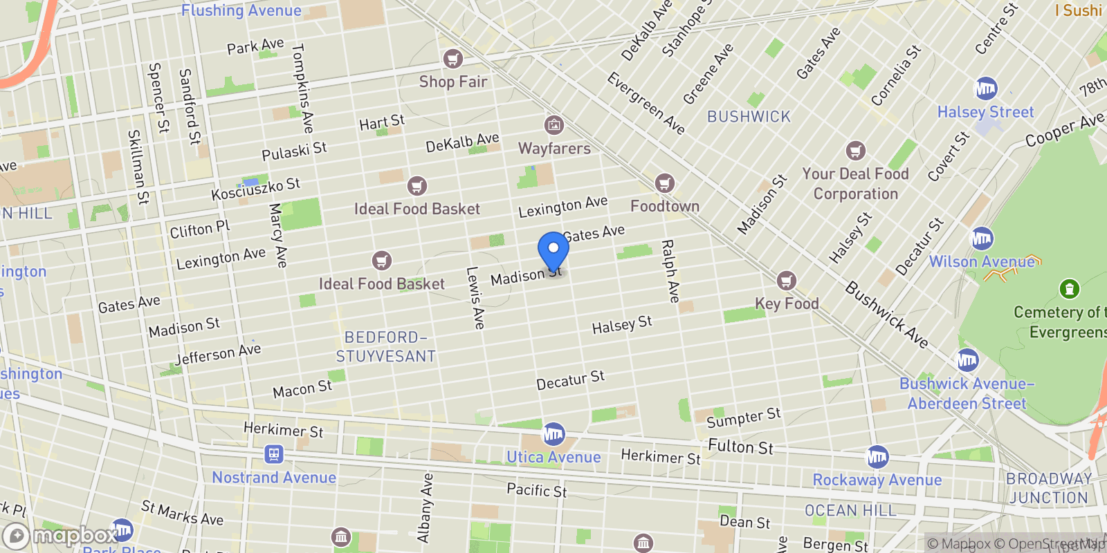 Map showing 682 Madison Street, Brooklyn, NY 11221, New York, New York, United States.