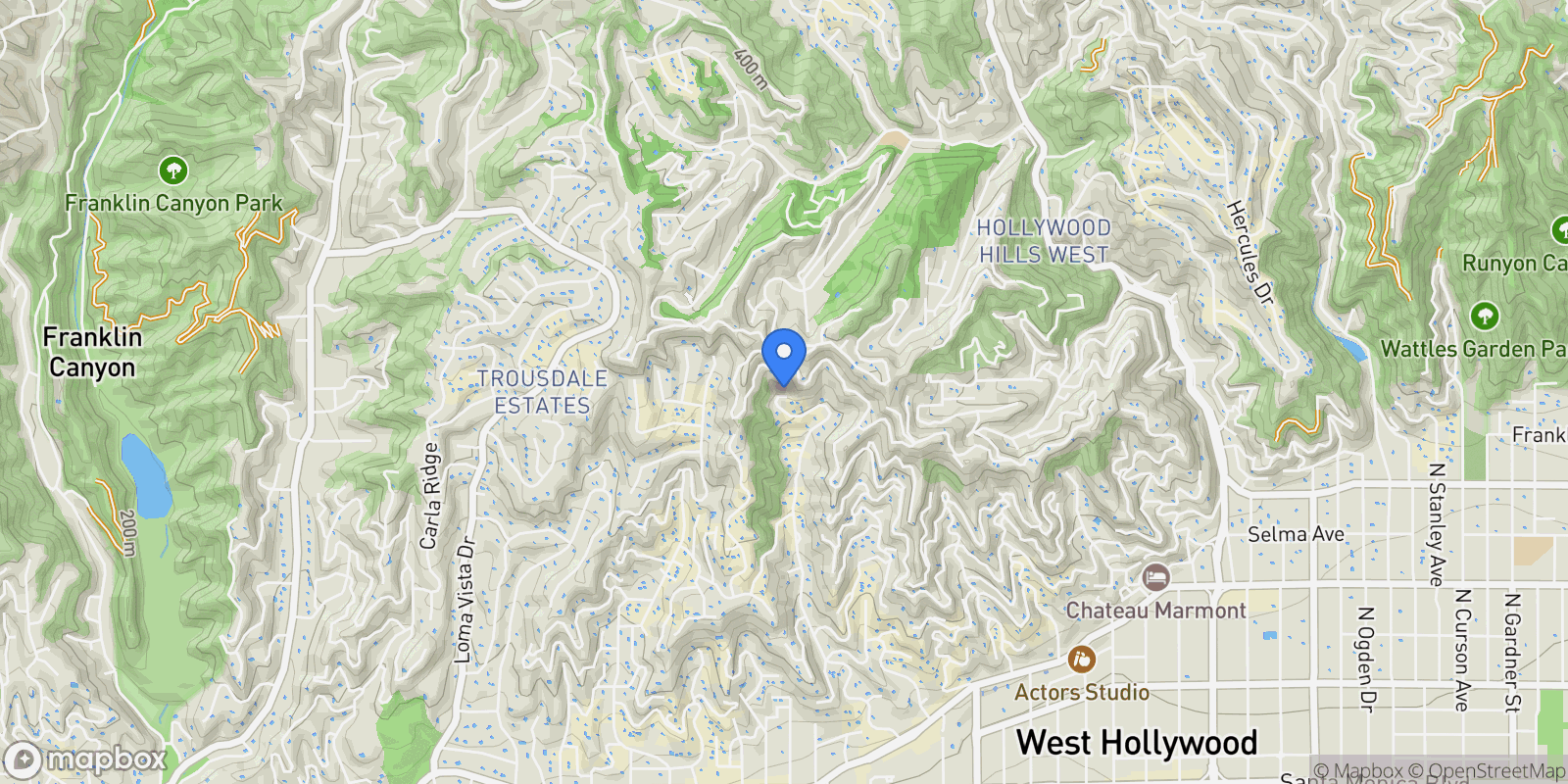 Map showing 1895 Rising Glen Road, Los Angeles, California, United States.