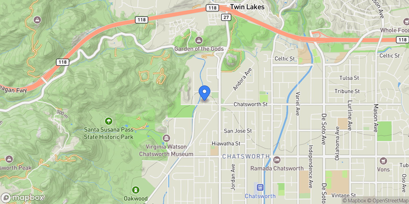 Map showing 22074 Sagebrook Road, Los Angeles, California, United States.