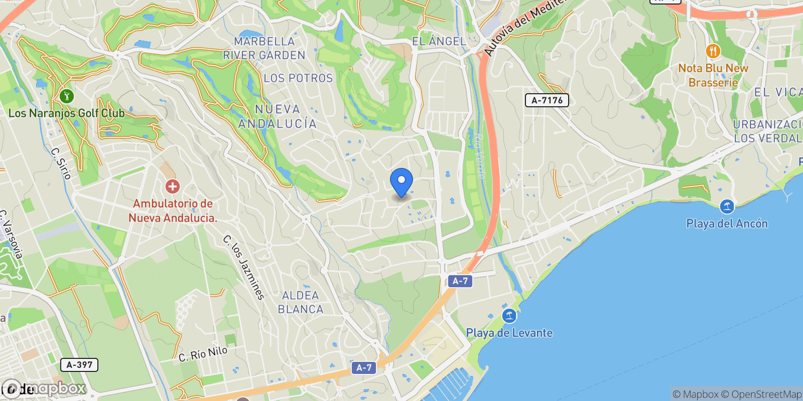 Map showing Nueva Andalucia, Marbella, Spain.