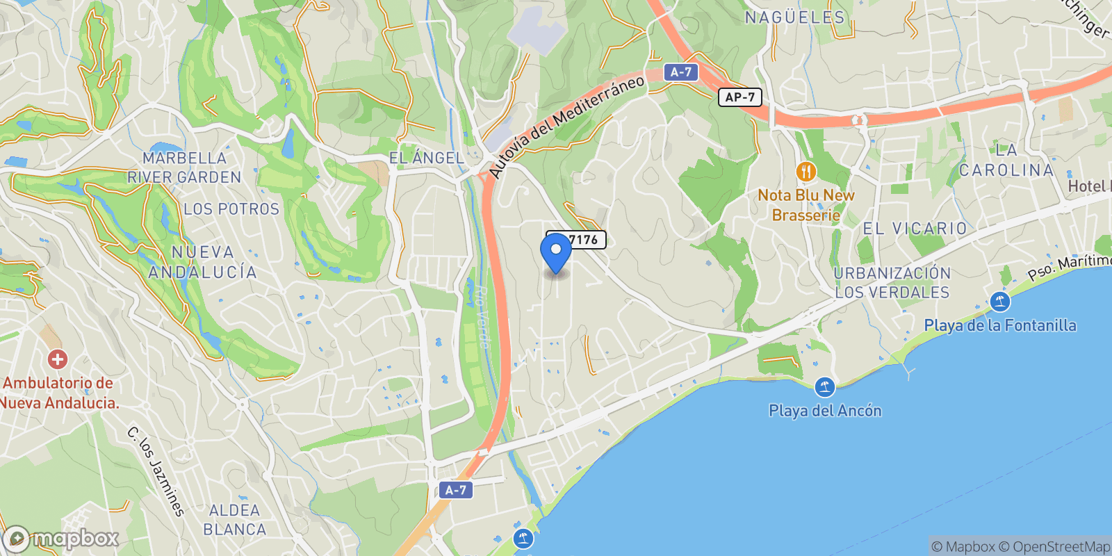 Map showing Marbella, Andalusia, Spain.