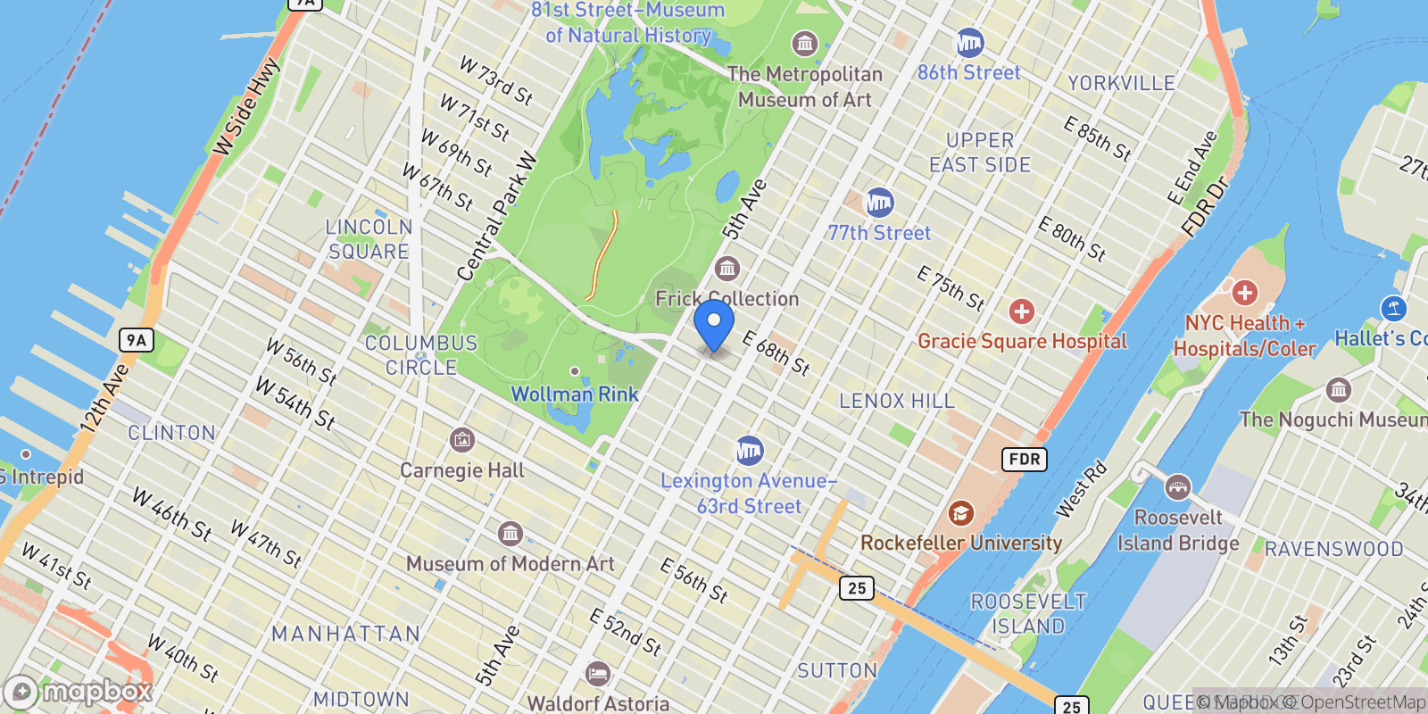 Map showing 45 East 66th Street 9E, New York, NY 10065, New York, New York, United States.