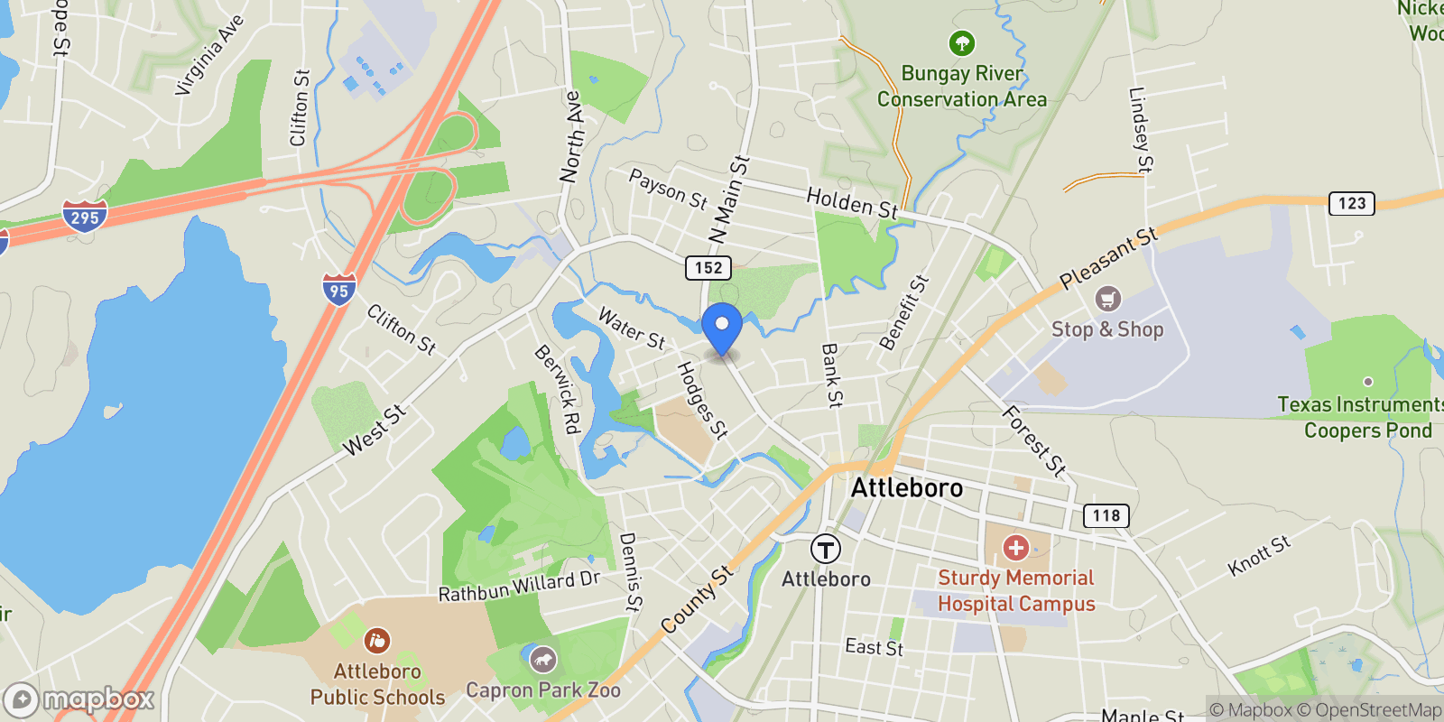 Map showing 168 N Main St, Attleboro, MA 02703, Attleboro, Massachusetts, United States.