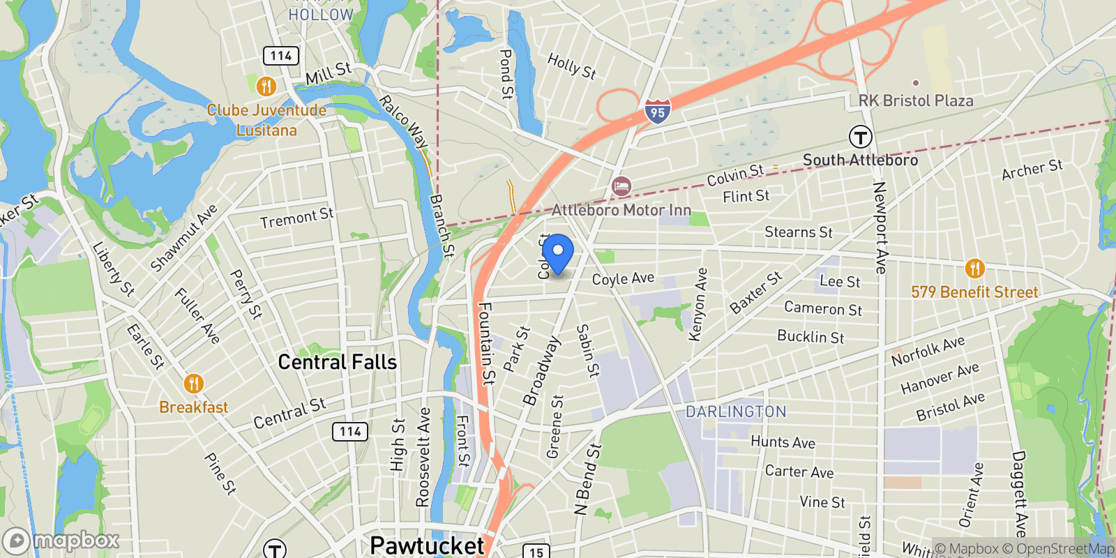Map showing 18 Coyle, Pawtucket, RI 02860, Pawtucket, Rhode Island, United States.