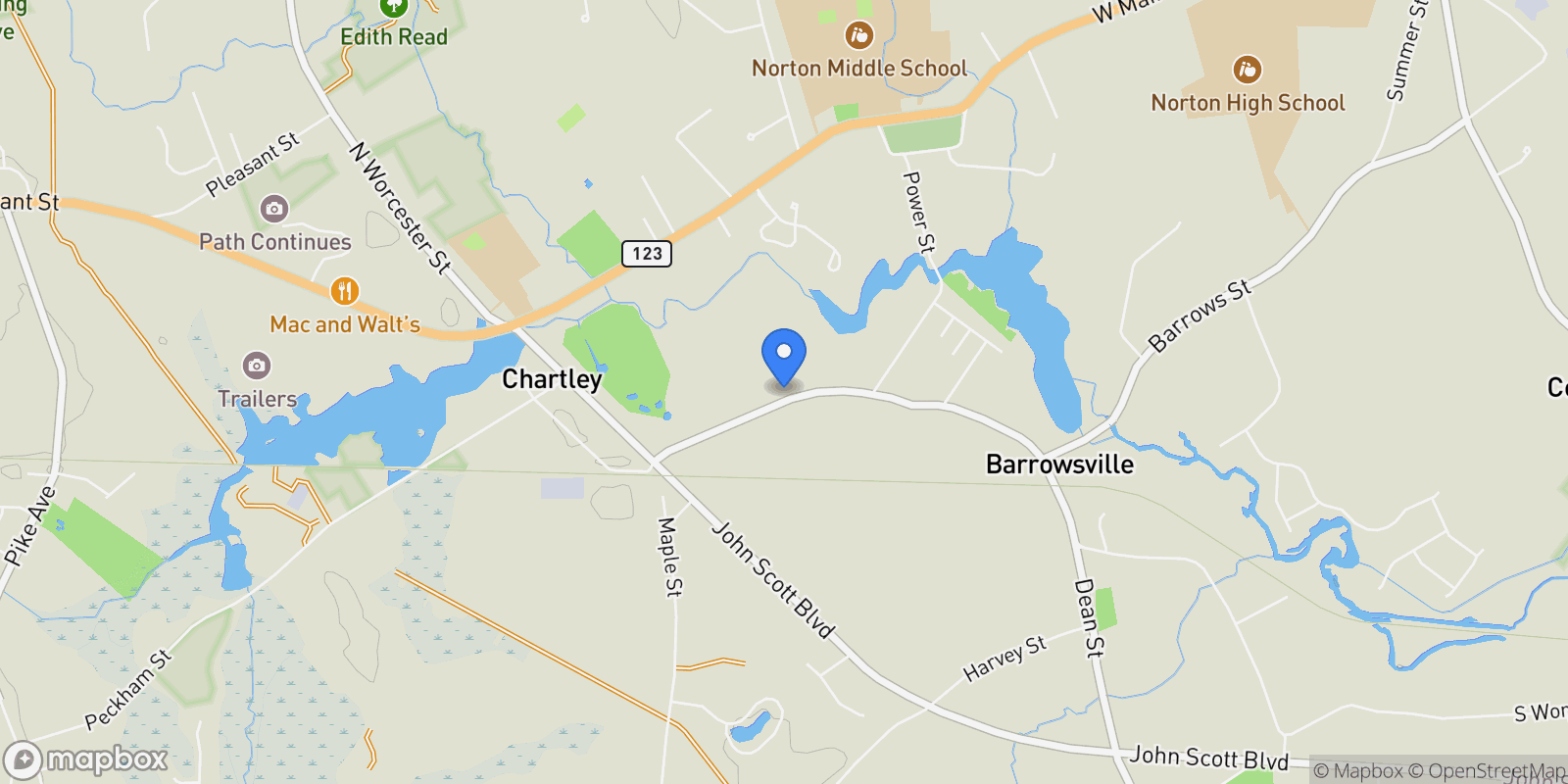Map showing 108 S Worcester St, Norton, MA 02766, Norton, Massachusetts, United States.