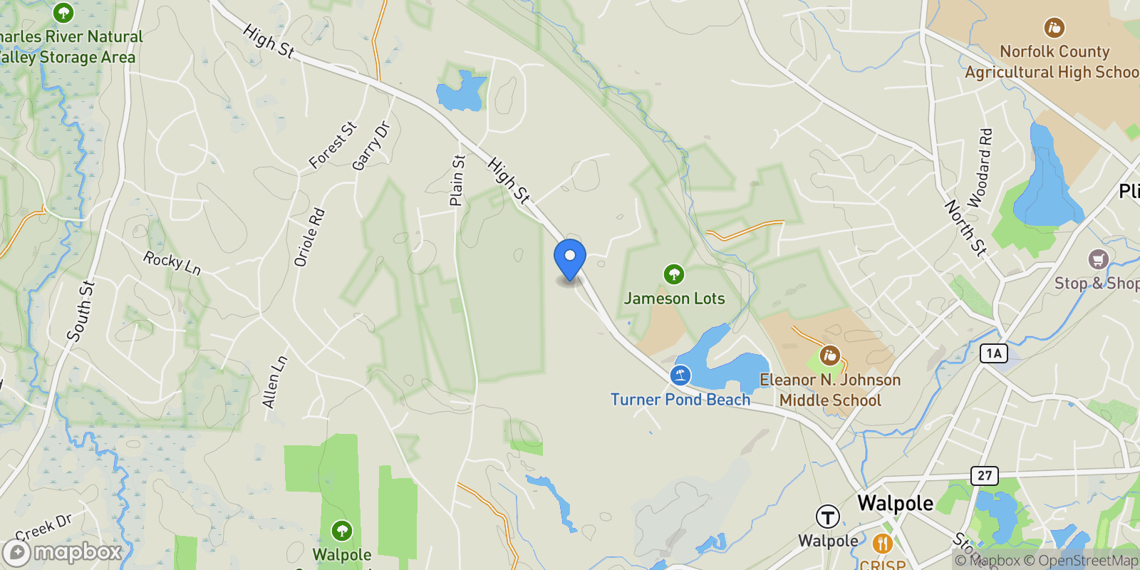 Map showing 528 Elm Rd, Walpole, MA 02081, Walpole, Massachusetts, United States.
