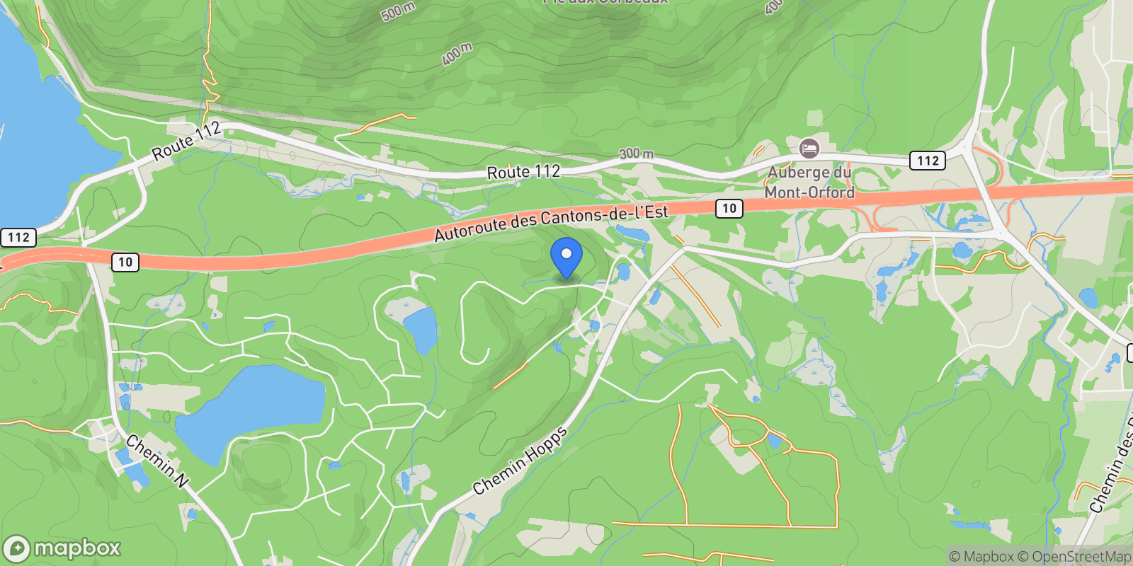 Map showing 50 rue des Appalaches, Austin, Quebec, Canada.