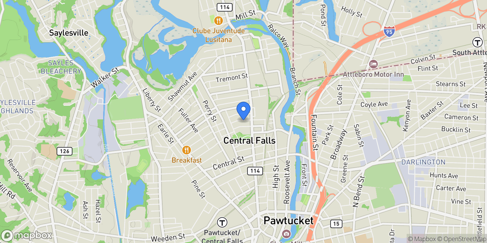 Map showing 110 Foundry, Central Falls, RI 02863, Central Falls, Rhode Island, United States.