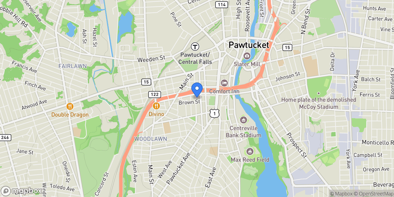 Map showing 126 West Ave, Pawtucket, RI 02860, Pawtucket, Rhode Island, United States.