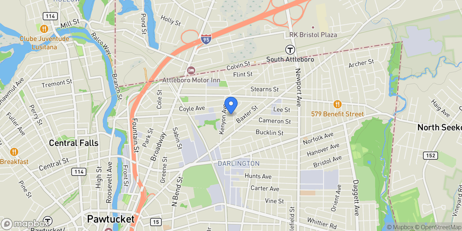 Map showing 191 Webster, Pawtucket, RI 02861, Pawtucket, Rhode Island, United States.
