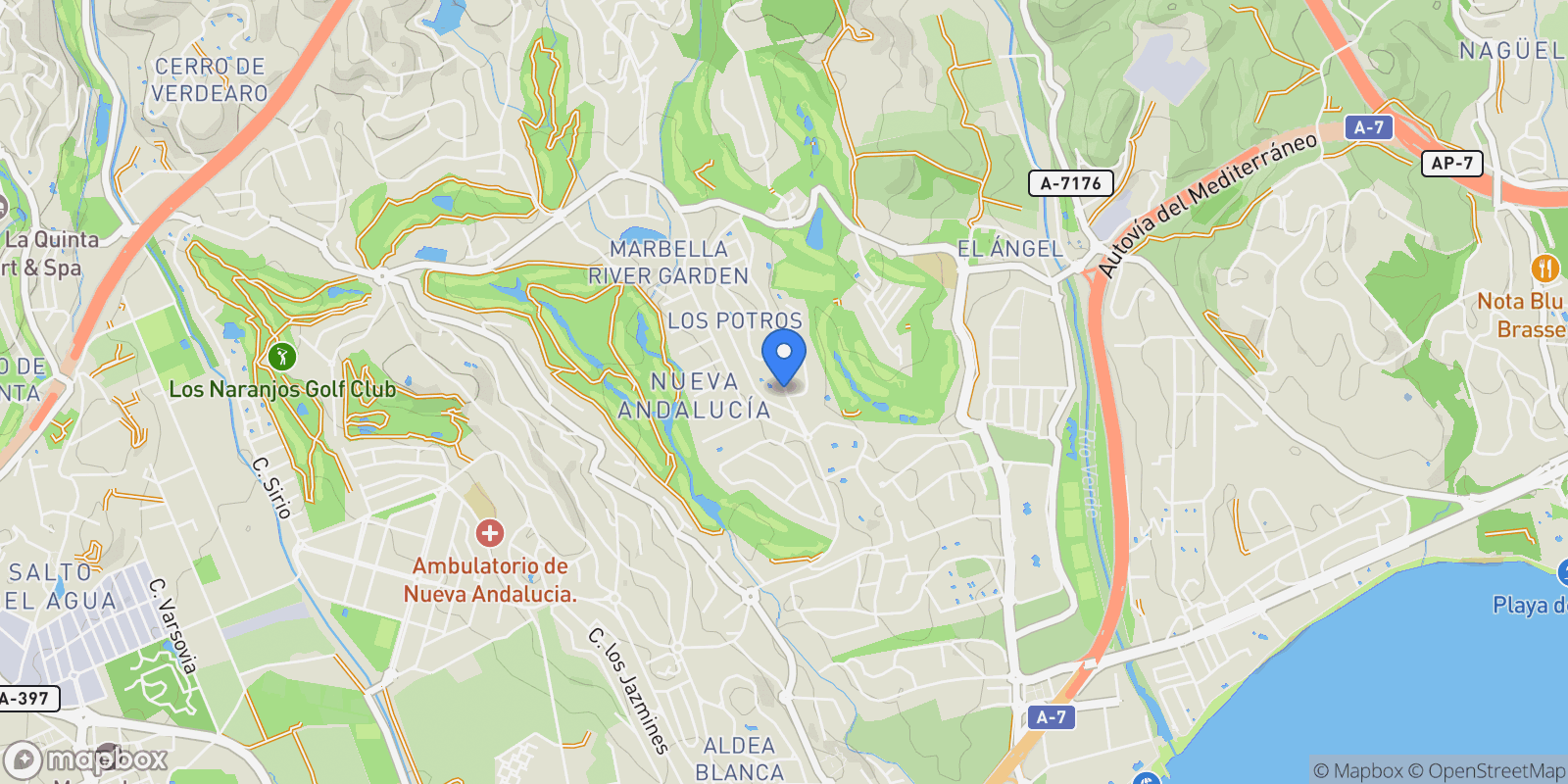 Map showing Nueva Andalucia, Marbella, Spain.