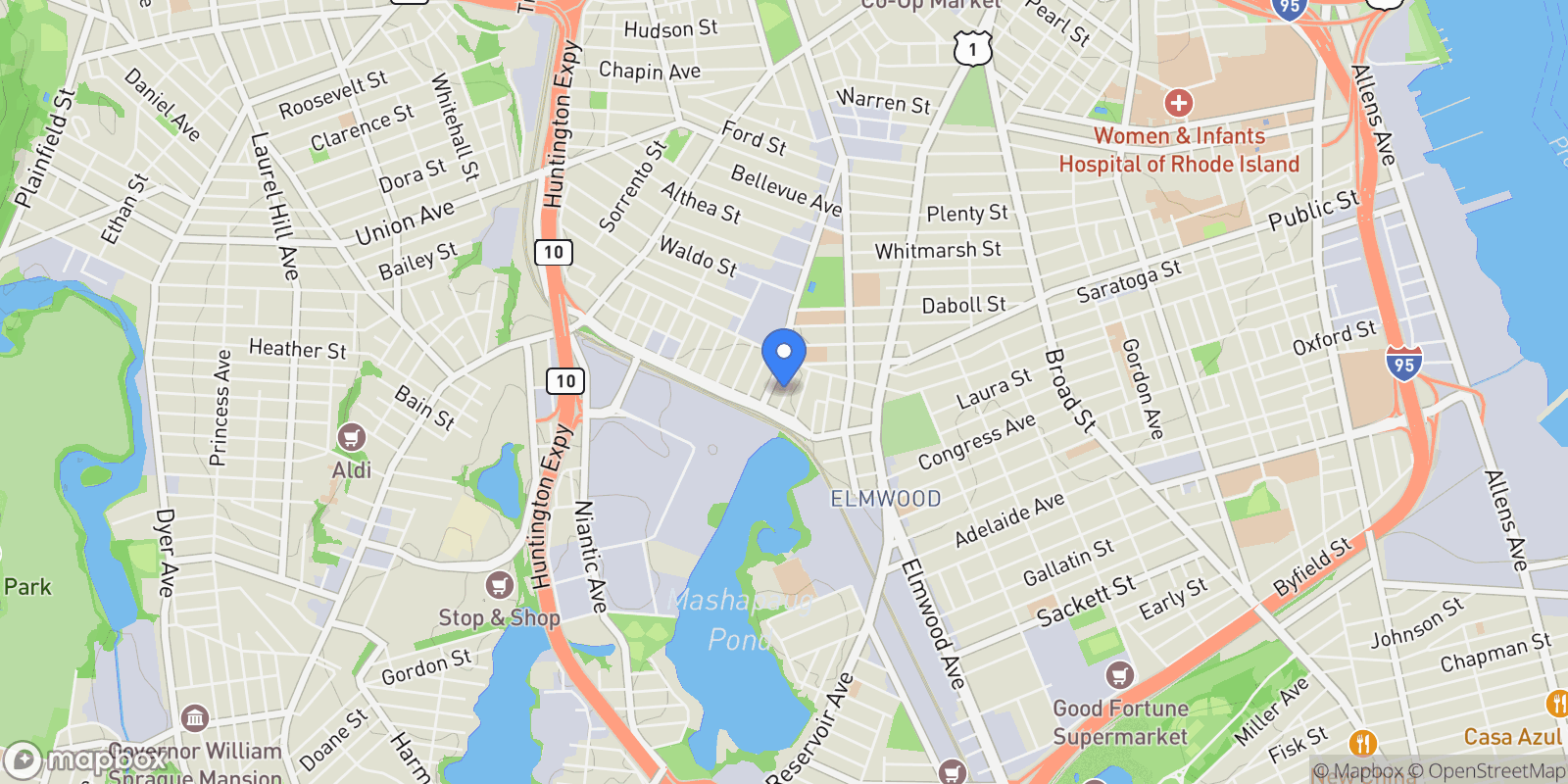 Map showing 43 Calder, Providence, RI 02907, Providence, Rhode Island, United States.