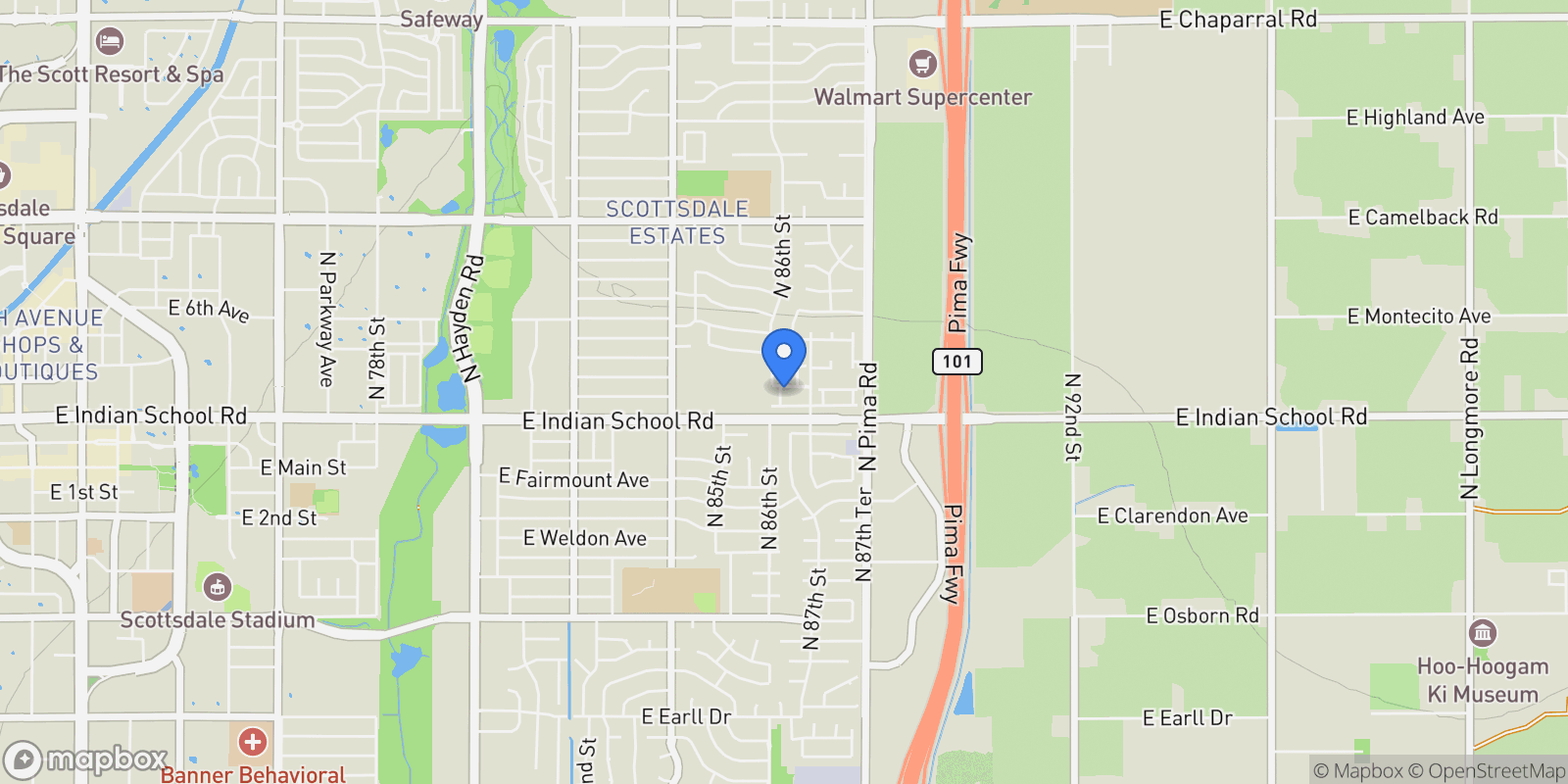 Map showing 8619 e Devonshire, Scottsdale, Arizona, United States.