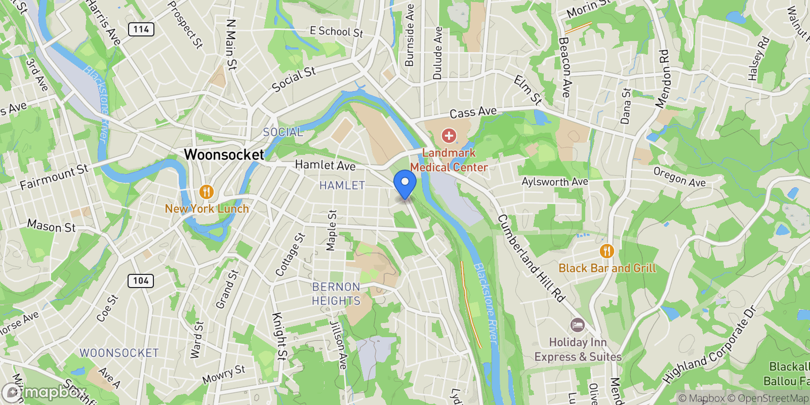 Map showing 257 Manville, Woonsocket, RI 02895, Woonsocket, Rhode Island, United States.