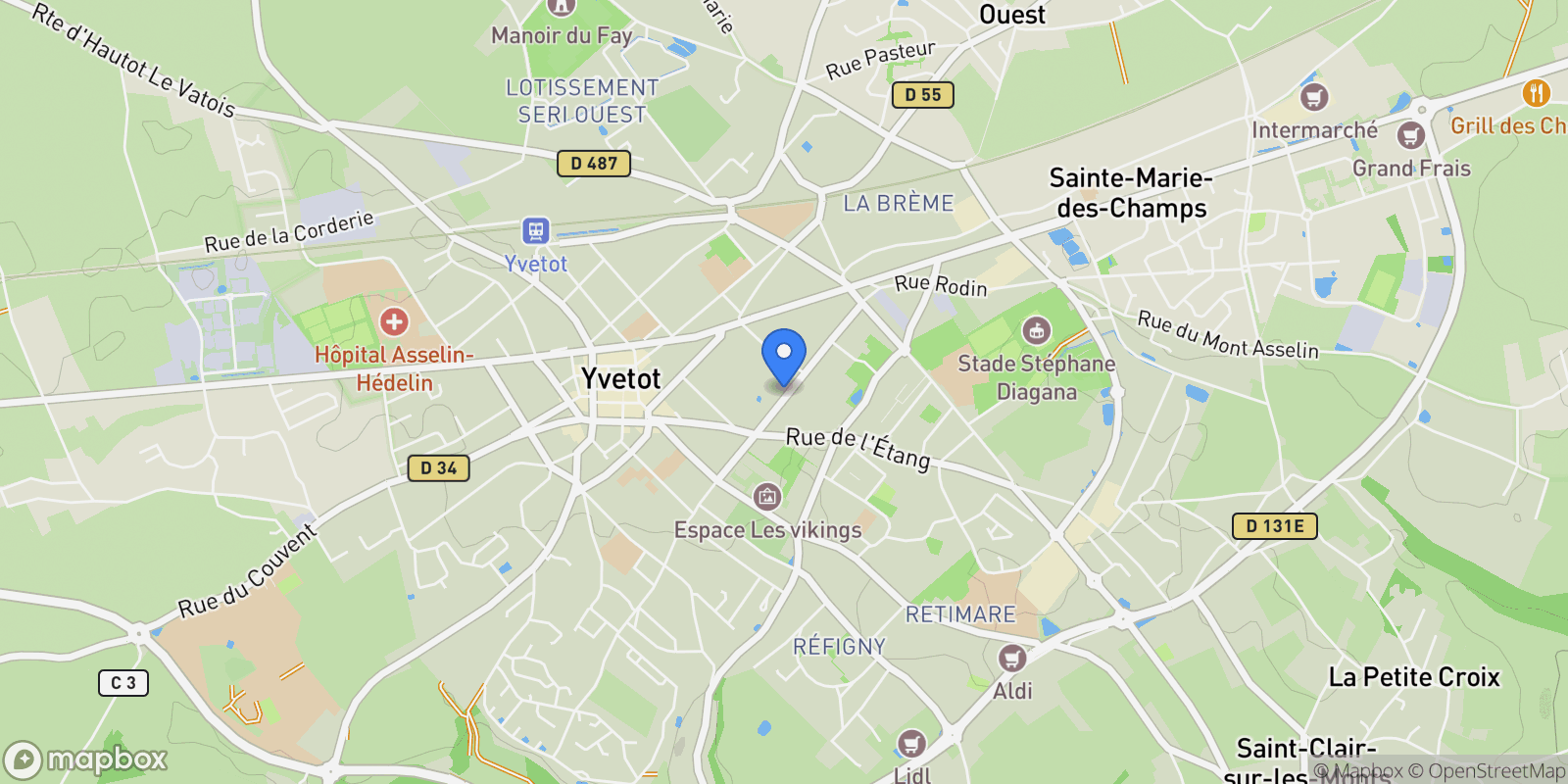 Map showing Yvetot, Normandy, France.
