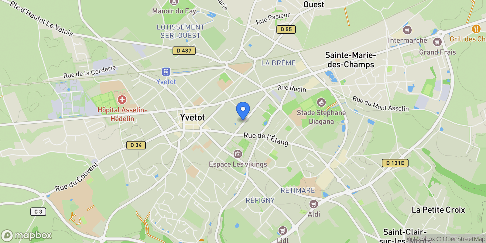 Map showing Yvetot, Normandy, France.