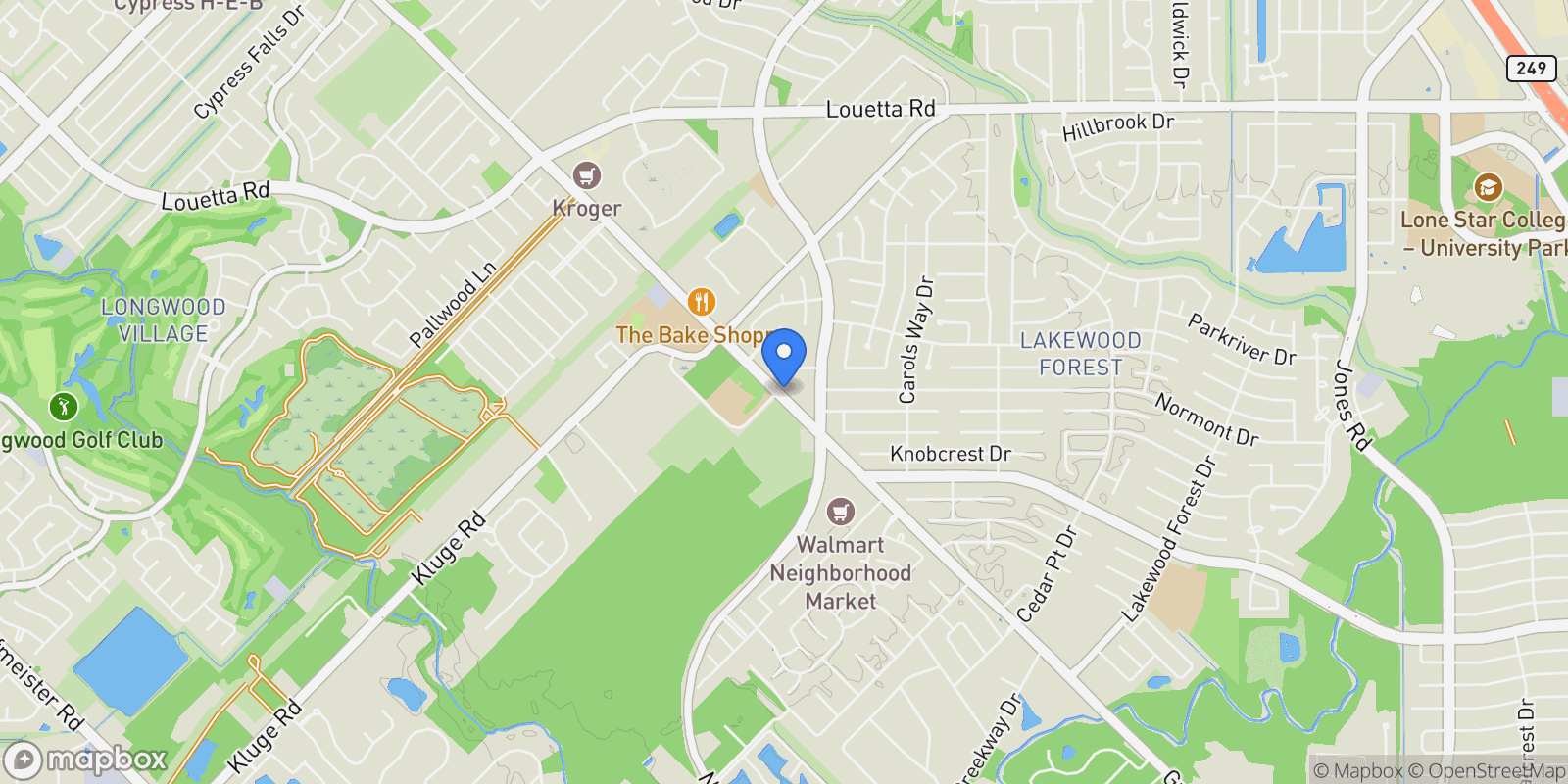 Map showing 14822 Kingsford Willow Lane, Cypress, TX 77429, Houston, Texas, United States.