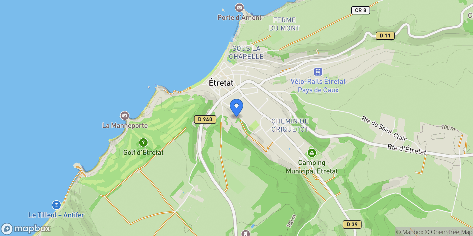 Map showing Étretat, Normandy, France.