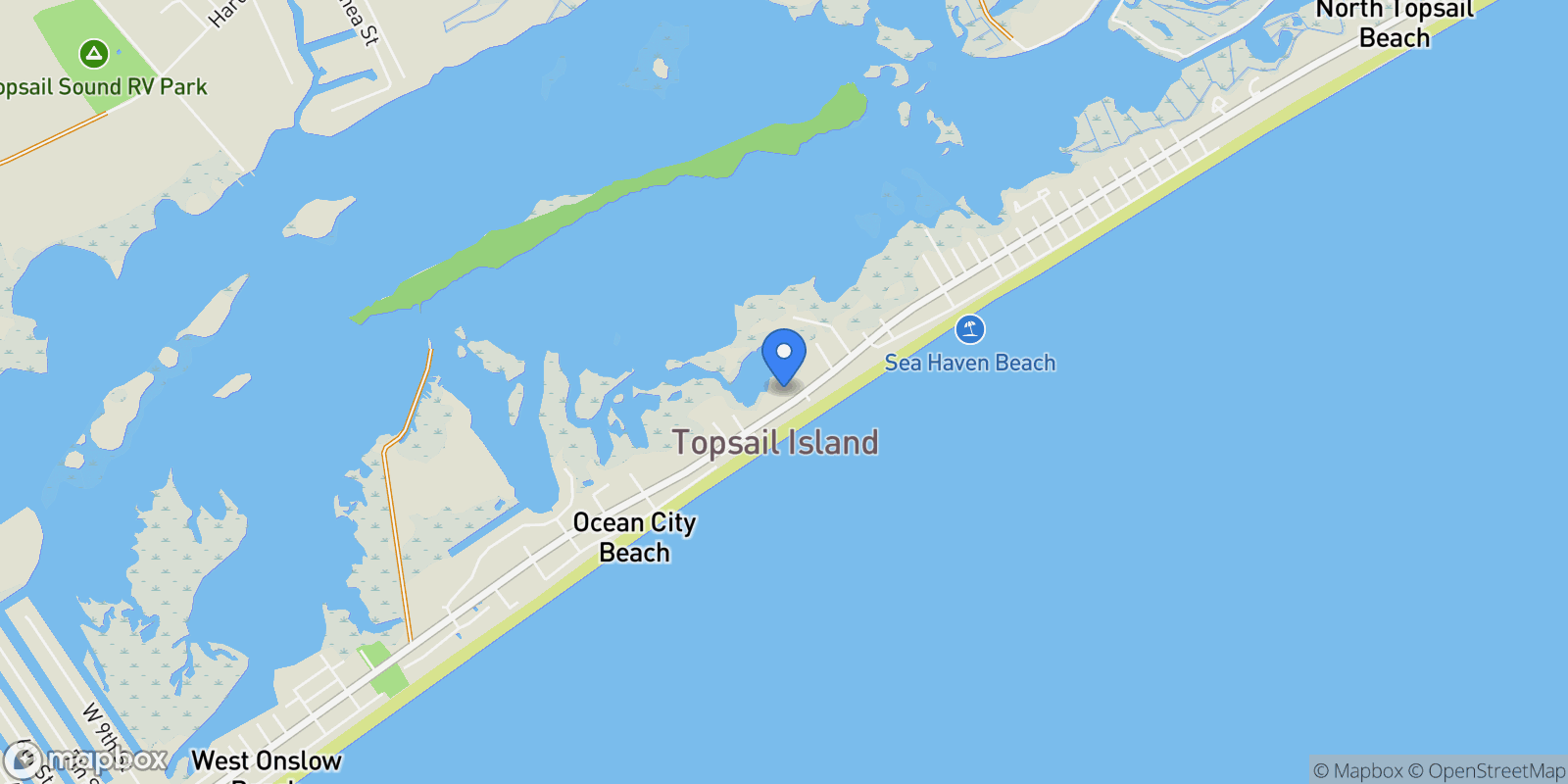 Map showing 111 Summer Place Drive, North Topsail Beach, North Carolina, United States.