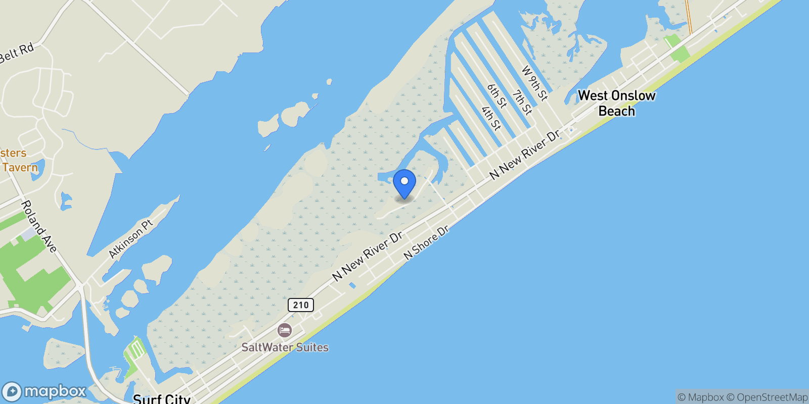 Map showing 125 S Boca Bay Lane B, Surf City, North Carolina, United States.