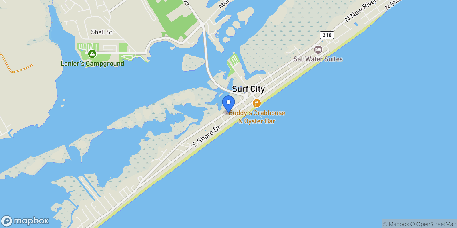 Map showing 107 Raleigh Avenue, Surf City, North Carolina, United States.