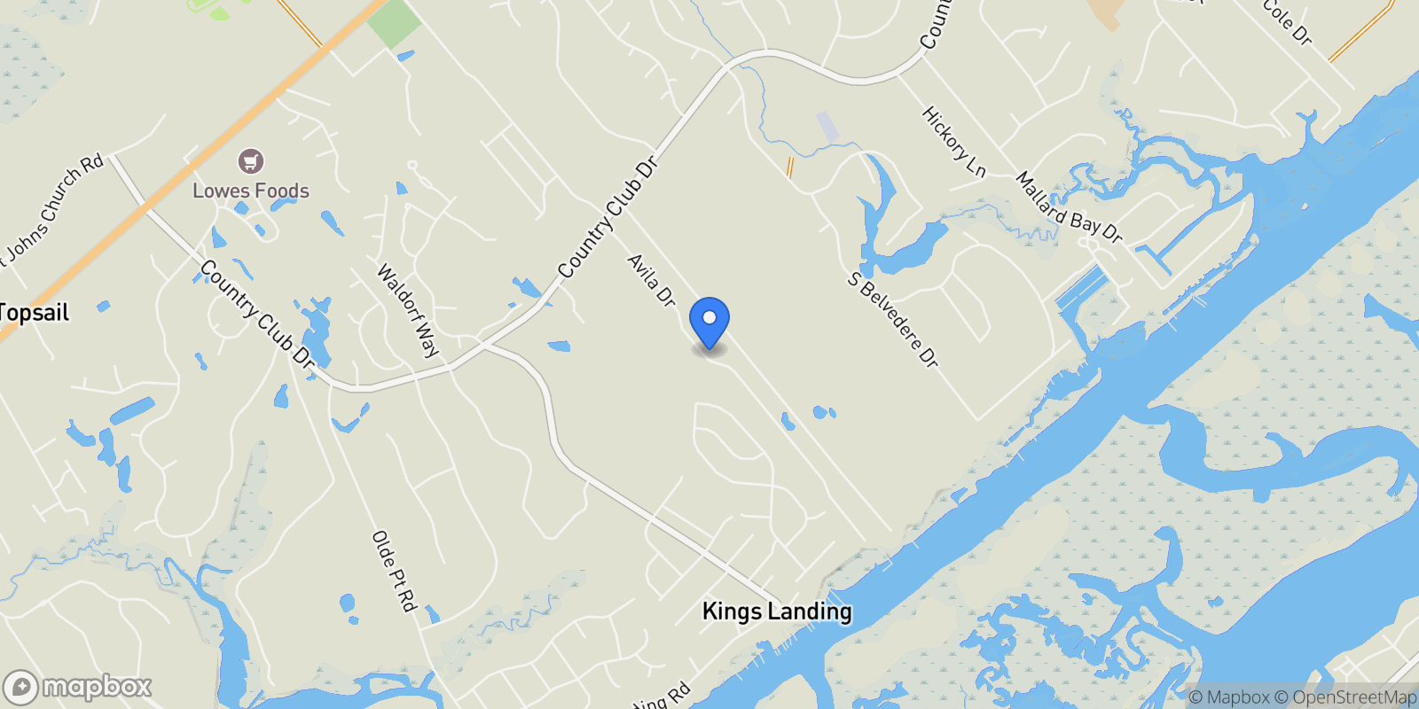 Map showing 640 Avila Drive, Hampstead, North Carolina, United States.