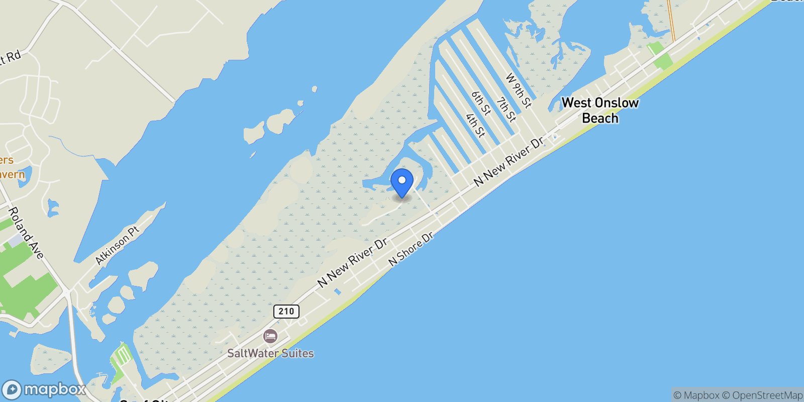 Map showing 127 S Boca Bay Lane A, Surf City, North Carolina, United States.