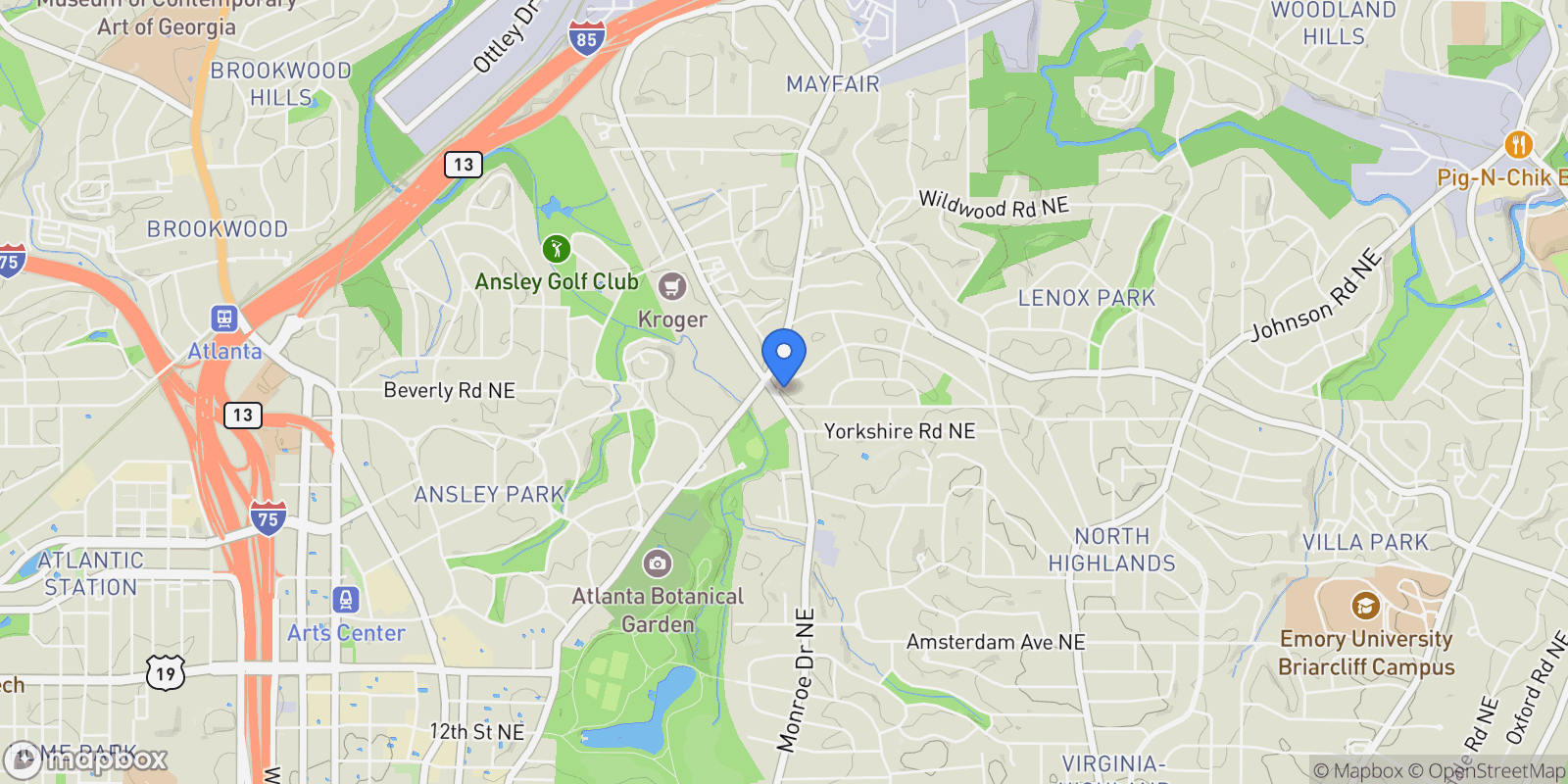 Map showing 581 Sherwood Road NE, Atlanta, GA 30324, Atlanta, Georgia, United States.