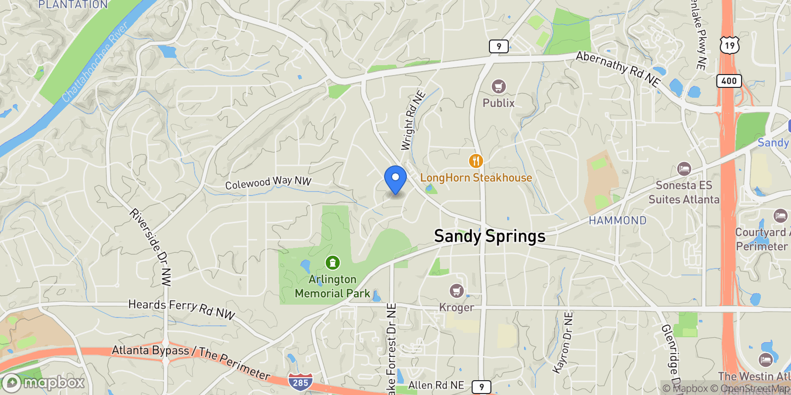 Map showing 16 Bonnie Lane, Atlanta, GA 30328, Atlanta, Georgia, United States.