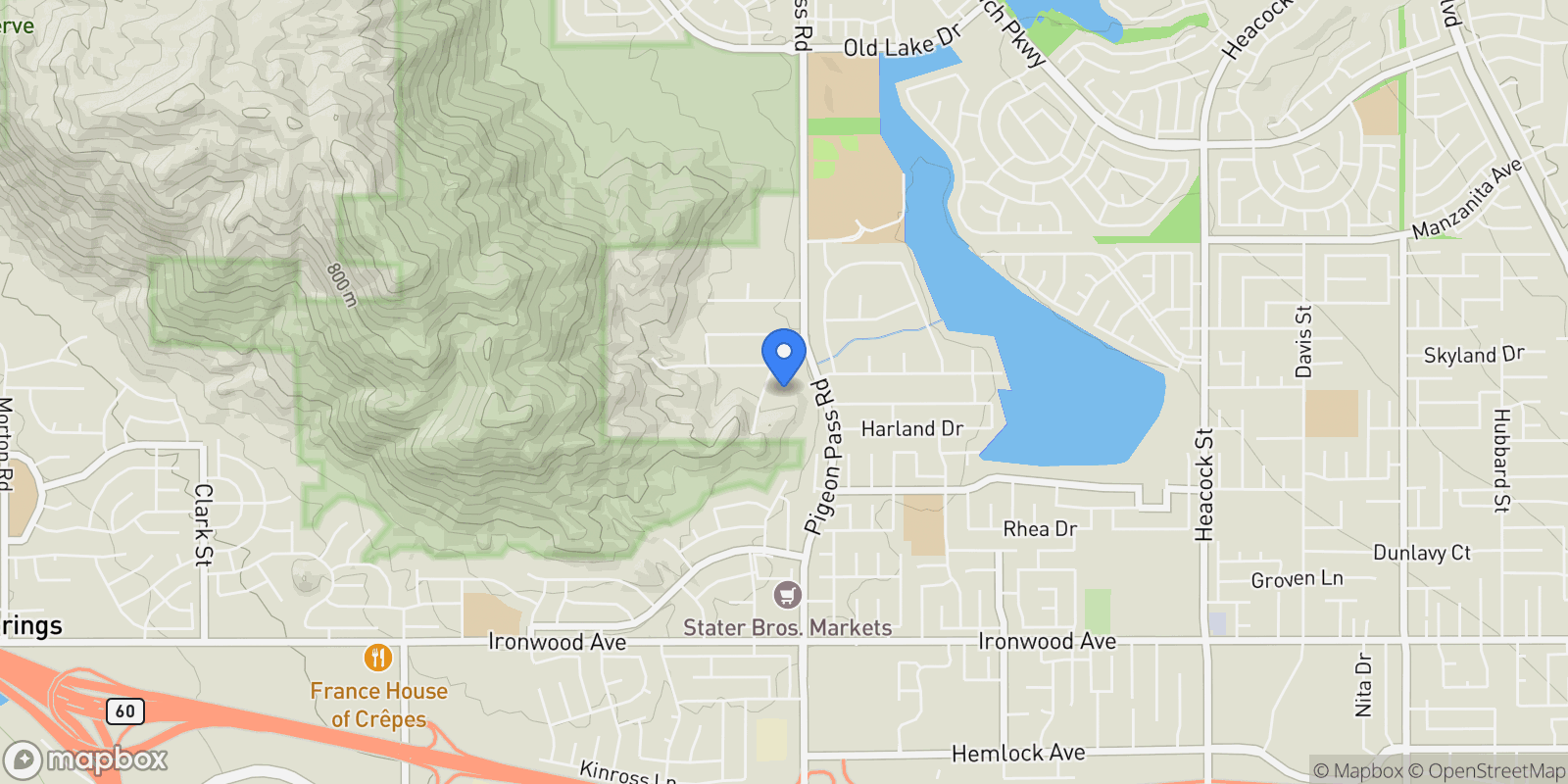Map showing 11455 Pigeon Pass, Moreno Valley, California, United States.