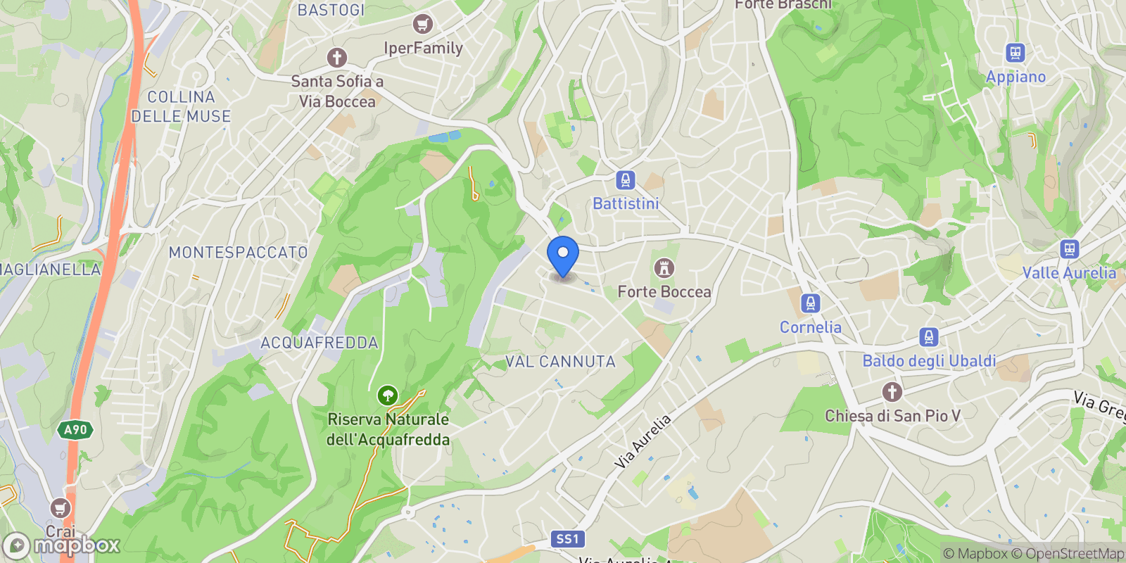 Map showing Roma Via Rivarone 104, Rome, Lazio, Italy.