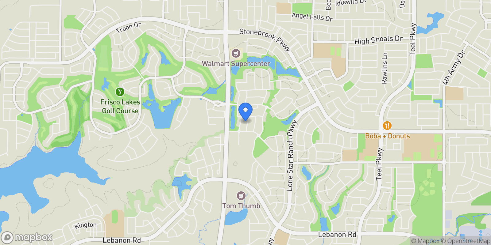 Map showing 6625 Titus Lane, Frisco, TX 75036, Frisco, Texas, United States.
