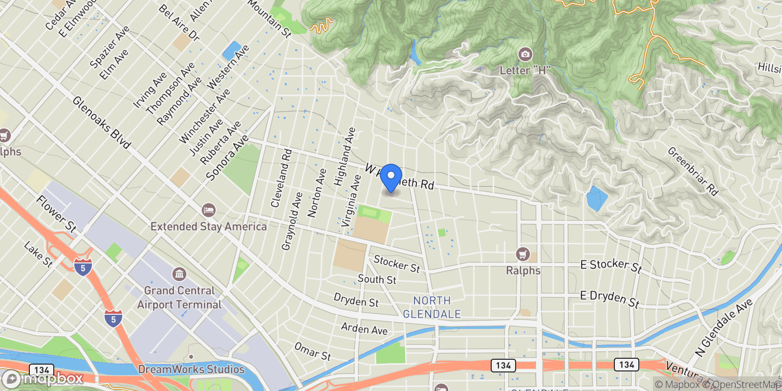 Map showing 1431 Montgomery, Glendale, CA 91202, Glendale, California, United States.