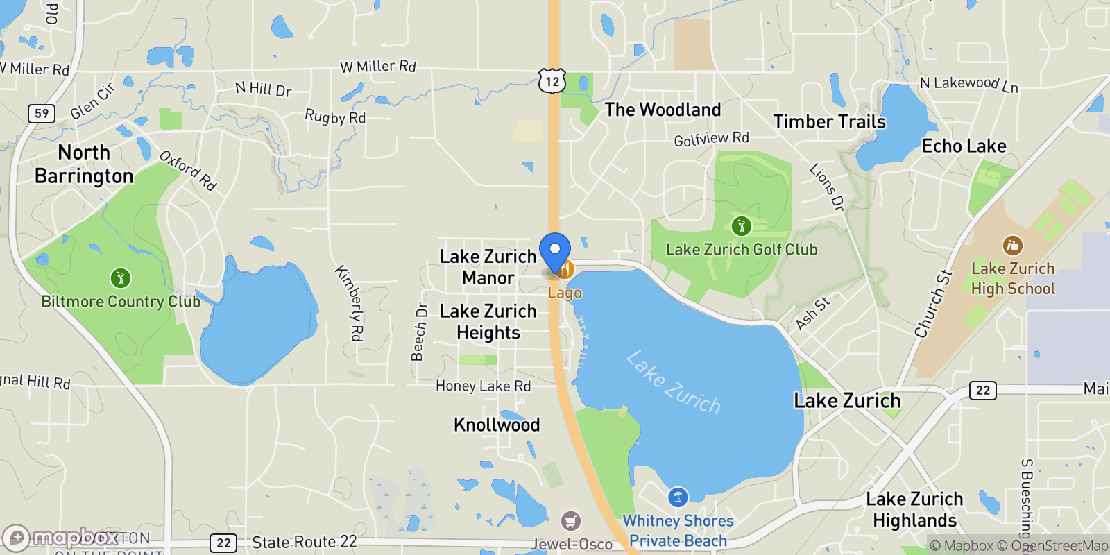 Map showing 12 Golden Sunset Drive, Long Grove, Illinois, United States.