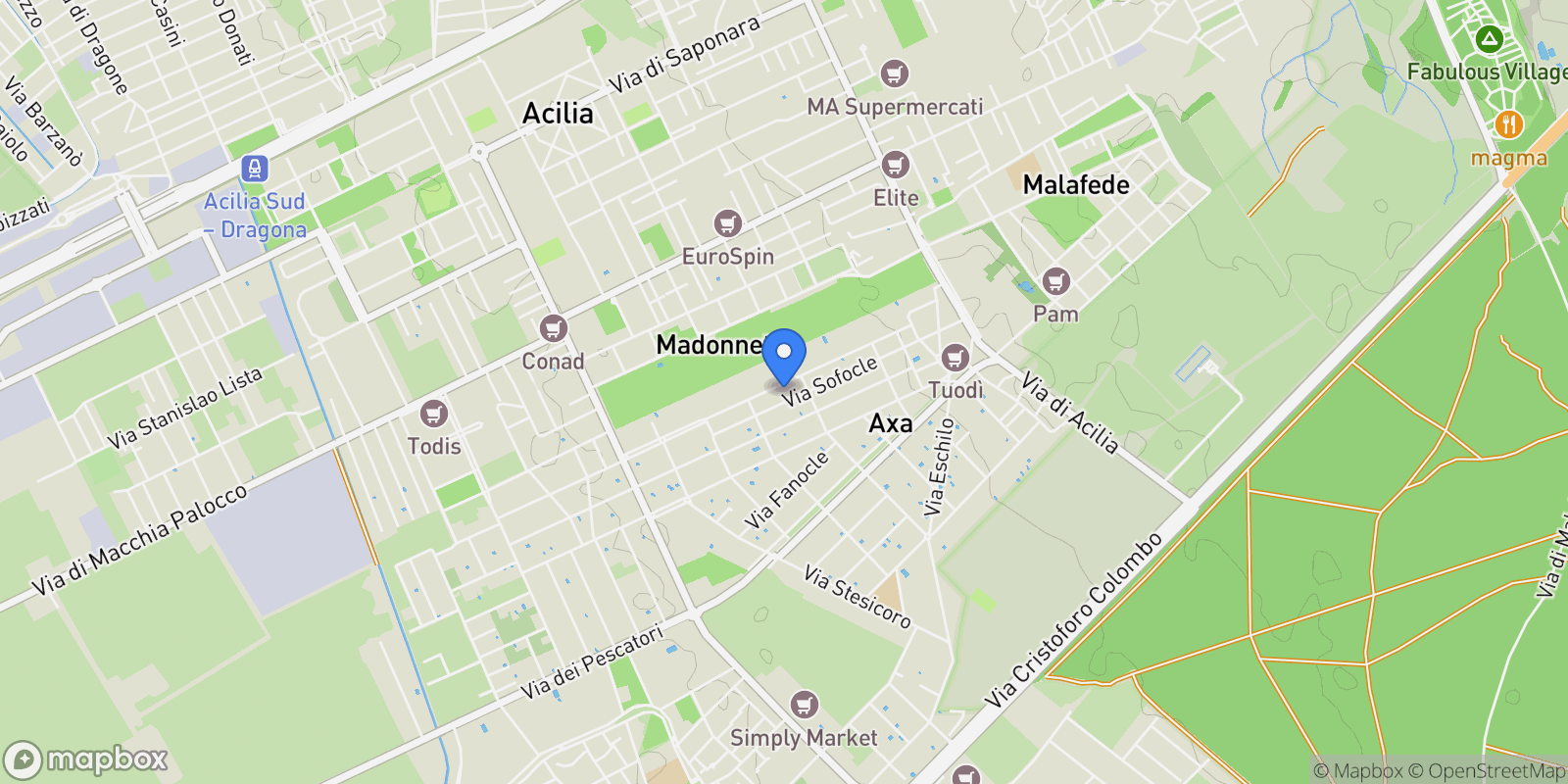 Map showing Roma Via Sofocle 152, Municipio Roma X, Lazio, Italy.