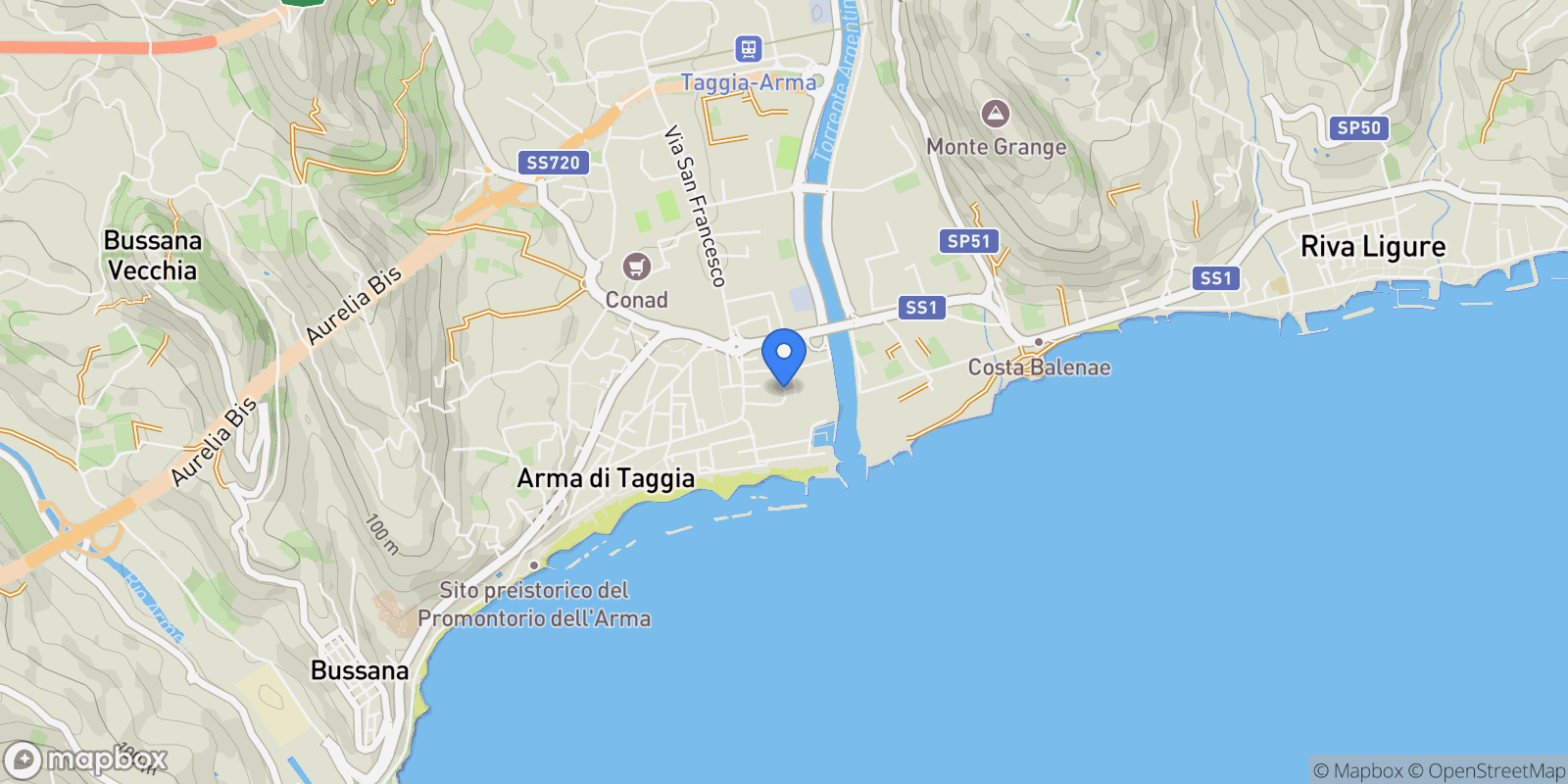 Map showing Liguria, Arma di Taggia, Liguria, Italy.