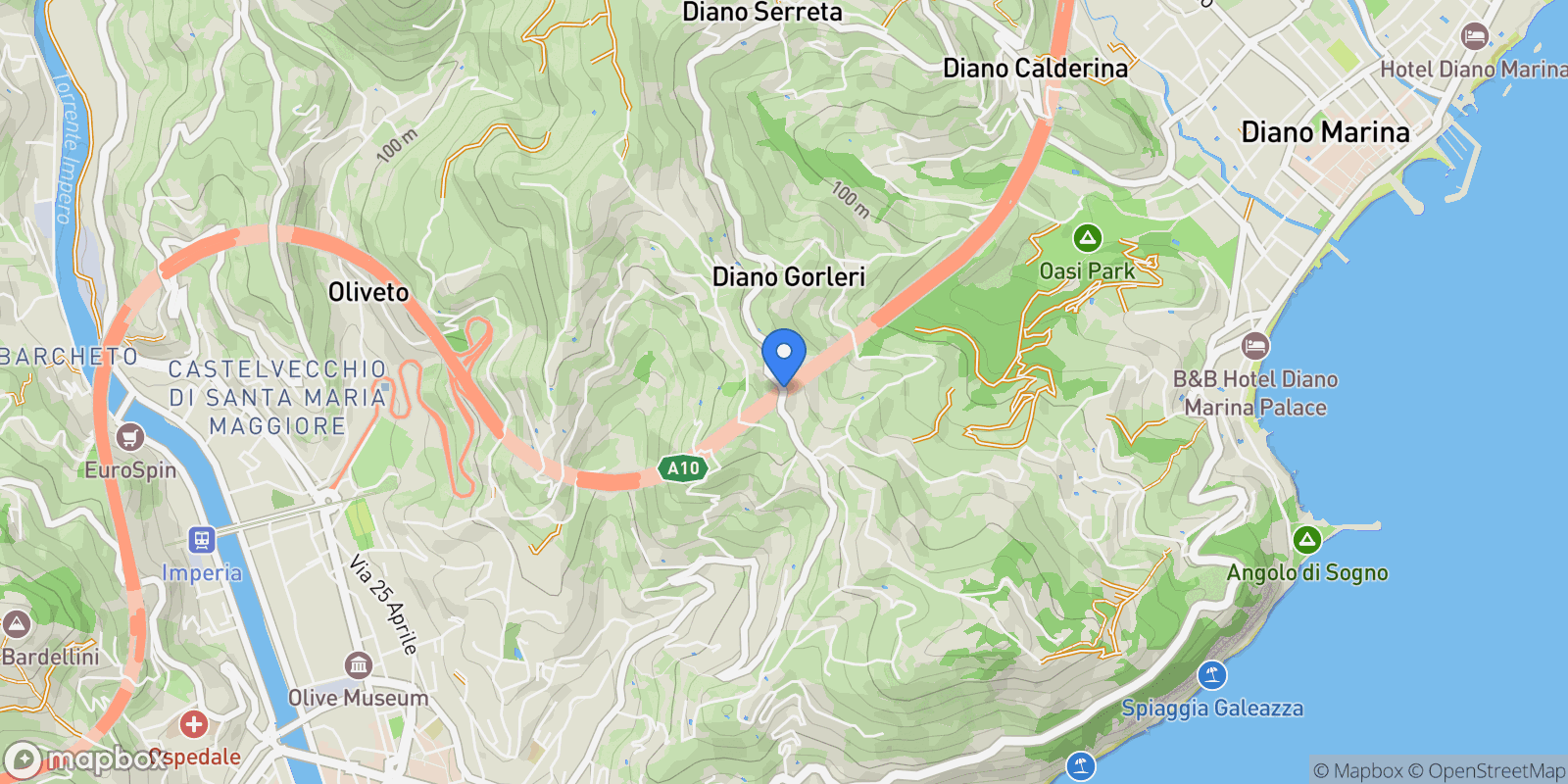 Map showing Via San Leonardo, Liguria, Gorleri, Liguria, Italy.