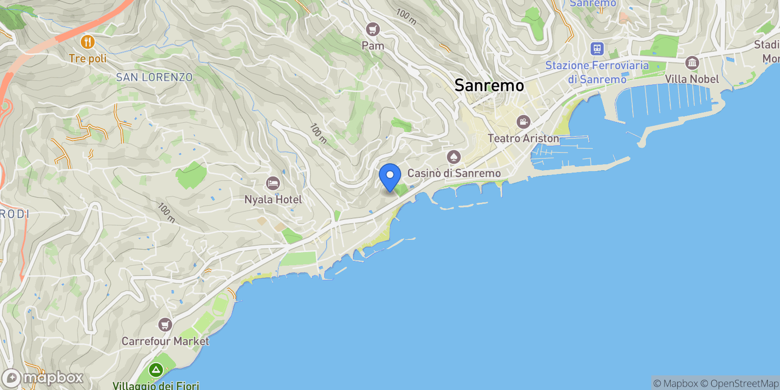 Map showing Via Roccasterone, Liguria, Sanremo, Liguria, Italy.