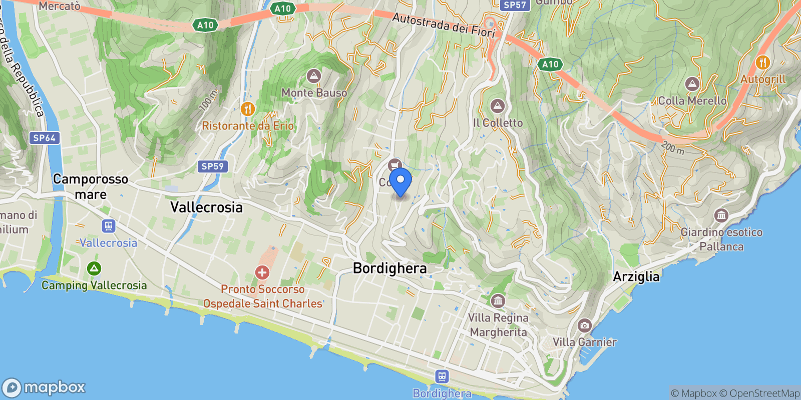 Map showing Via Principessa Mafalda, Liguria, Bordighera, Liguria, Italy.