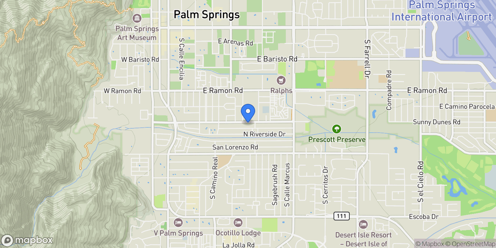 Map showing 1125 E Sunny Dunes Road, Palm Springs, CA 92264, Palm Springs, California, United States.