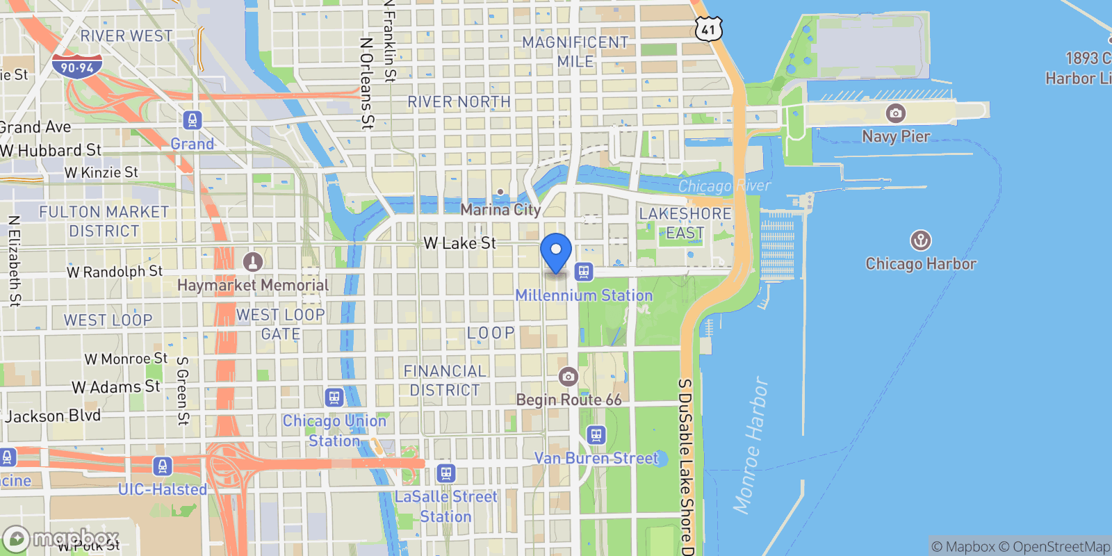 Map showing 130 N Garland Ct, #4101, Chicago, IL, 60602, USA, Chicago, Illinois, United States.